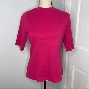 Anthropologie Maeve Hot Pink Ribbed Mock Neck Short Sleeve Sweater Size Medium